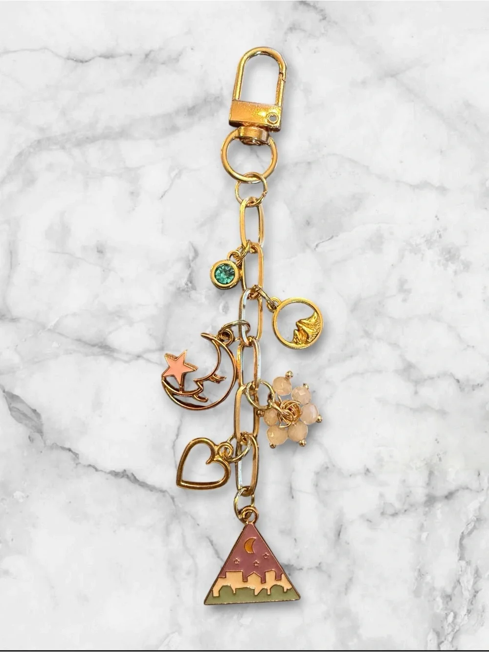 Gold-Tone Moon & Star Charm Keychain Bag Charm - Unbranded